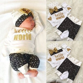Babykleding set glitter 3dlg "hello world"