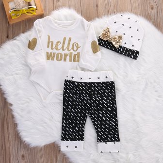 Babykleding set glitter 3dlg "hello world"