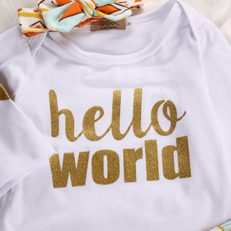 Babykleding sets 3 dlg  "Hello world" mt.50/56