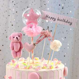 Taartsteker/cake topper knuffelbeer