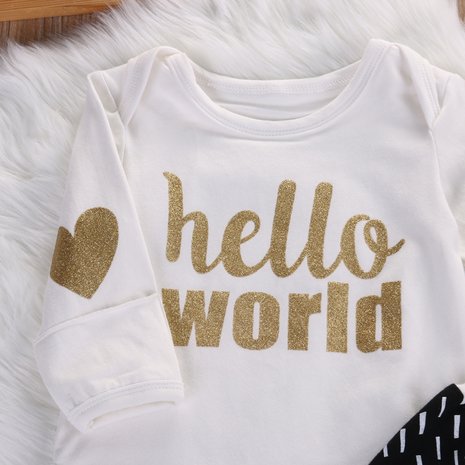 Babykleding set glitter 3dlg "hello world"